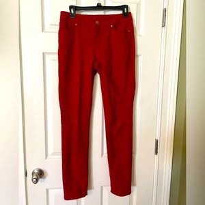 Chico’s red jacquard jeggings